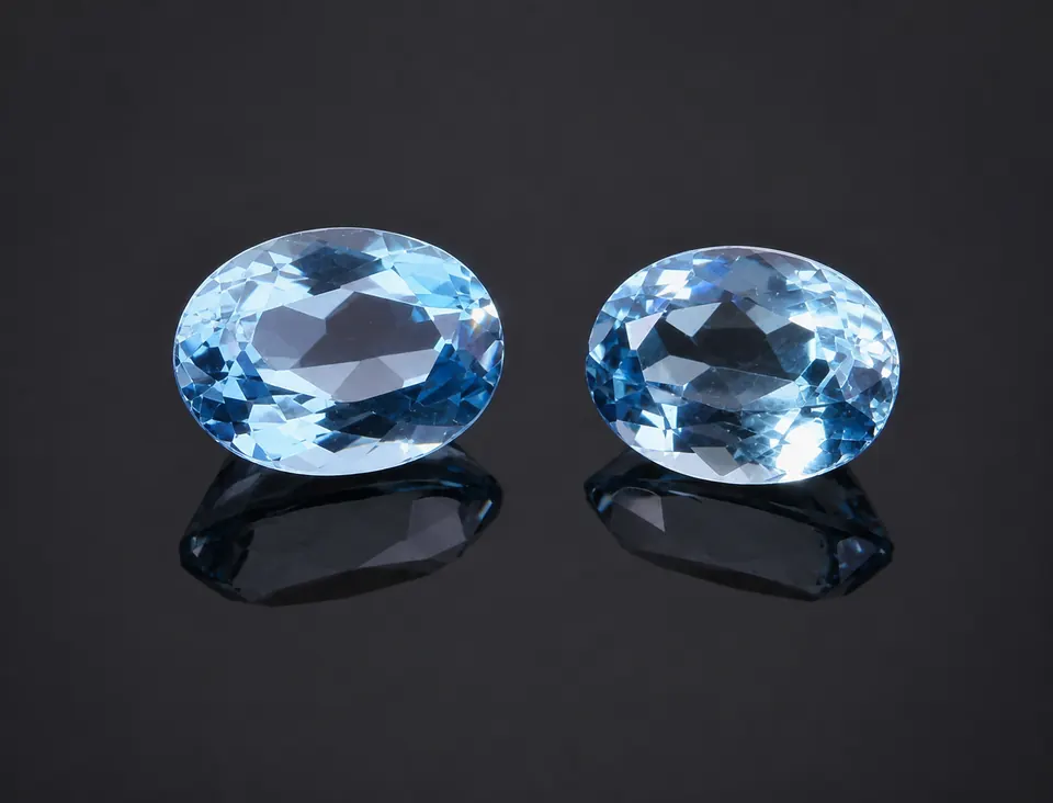 Aquamarin Pärchen (7x5) oval facettiert 1,57ct, intense blue