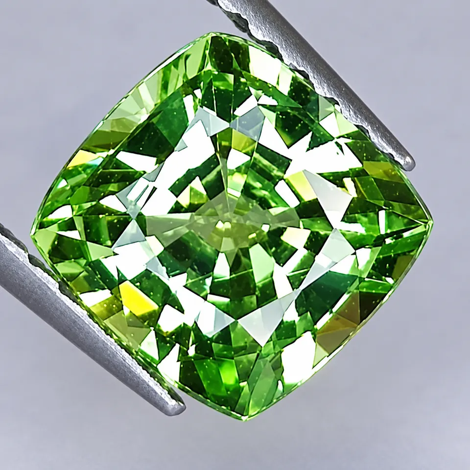 Grüner Granat cushion facettiert  1,44ct mintgrün