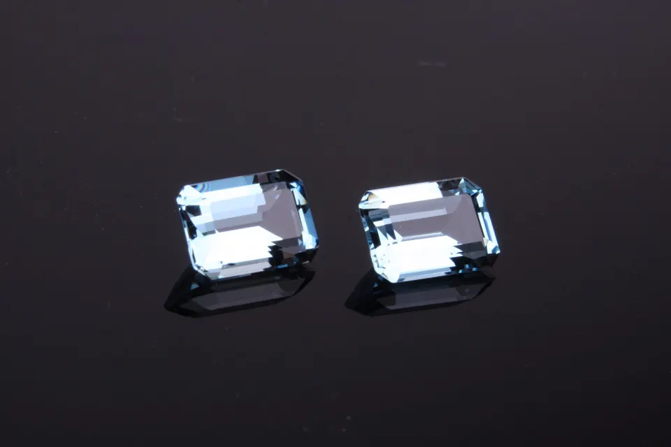 Aquamarin Pärchen, med.blue, emerald cut, 4,72ct augenrein